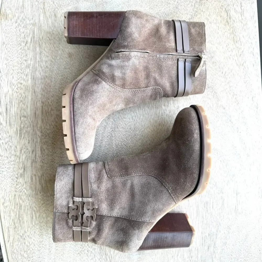Tory Burch Leigh Suede Lug Sole Boots in River Rock, Size 8.5 NWOT‎